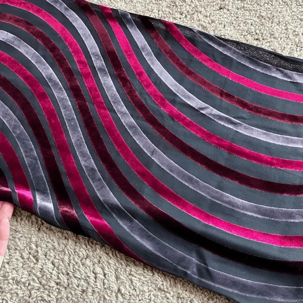 VTG Silk Velvet Devore Scarf Opera Evening Fringe Witchy Dark Romantic 13x58